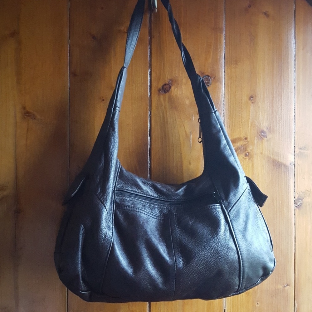 Brown leather handbag